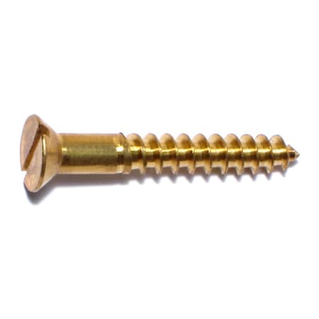 Midwest Fastener Wood Screw, #12, 1-1/2 in, Plain Brass Flat Head Slotted Drive, 18 PK 61011